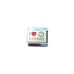 I Red Heart Love Baseball Italian Charm Enamel Link 9MM